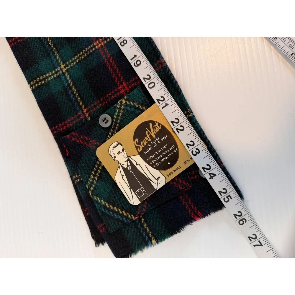 Scarf Vest Plaid‎ Wool Blend Button Front Modern Scarf Vest Unisex